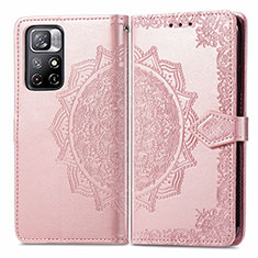 Coque Portefeuille Motif Fantaisie Livre Cuir Etui Clapet pour Xiaomi Redmi Note 11 5G Or Rose