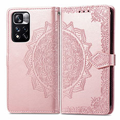 Coque Portefeuille Motif Fantaisie Livre Cuir Etui Clapet pour Xiaomi Redmi Note 11 Pro+ Plus 5G Or Rose