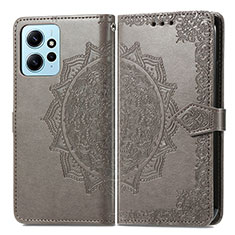 Coque Portefeuille Motif Fantaisie Livre Cuir Etui Clapet pour Xiaomi Redmi Note 12 4G Gris