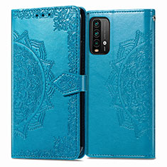 Coque Portefeuille Motif Fantaisie Livre Cuir Etui Clapet pour Xiaomi Redmi Note 9 4G Bleu