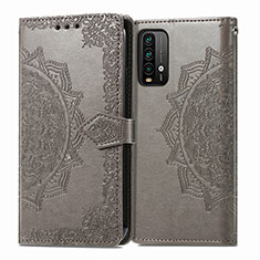 Coque Portefeuille Motif Fantaisie Livre Cuir Etui Clapet pour Xiaomi Redmi Note 9 4G Gris