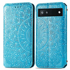 Coque Portefeuille Motif Fantaisie Livre Cuir Etui Clapet S01D pour Google Pixel 6a 5G Bleu