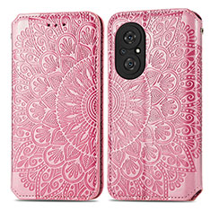 Coque Portefeuille Motif Fantaisie Livre Cuir Etui Clapet S01D pour Huawei Honor 50 SE 5G Or Rose