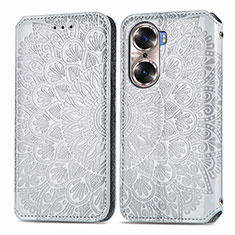 Coque Portefeuille Motif Fantaisie Livre Cuir Etui Clapet S01D pour Huawei Honor 60 Pro 5G Argent