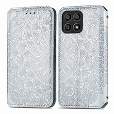 Coque Portefeuille Motif Fantaisie Livre Cuir Etui Clapet S01D pour Huawei Honor X30i Argent