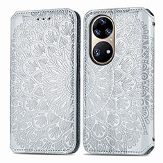 Coque Portefeuille Motif Fantaisie Livre Cuir Etui Clapet S01D pour Huawei P50 Argent