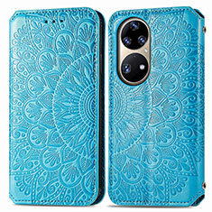 Coque Portefeuille Motif Fantaisie Livre Cuir Etui Clapet S01D pour Huawei P50 Bleu