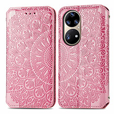 Coque Portefeuille Motif Fantaisie Livre Cuir Etui Clapet S01D pour Huawei P50 Or Rose