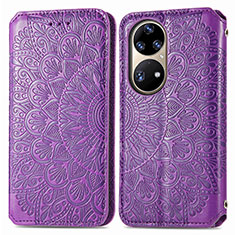 Coque Portefeuille Motif Fantaisie Livre Cuir Etui Clapet S01D pour Huawei P50 Violet