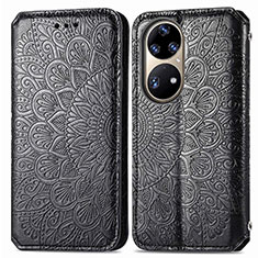 Coque Portefeuille Motif Fantaisie Livre Cuir Etui Clapet S01D pour Huawei P50e Noir