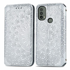 Coque Portefeuille Motif Fantaisie Livre Cuir Etui Clapet S01D pour Motorola Moto E20 Argent