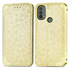 Coque Portefeuille Motif Fantaisie Livre Cuir Etui Clapet S01D pour Motorola Moto E20 Or