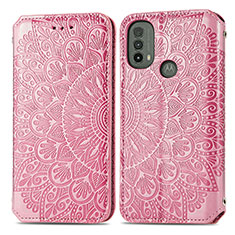 Coque Portefeuille Motif Fantaisie Livre Cuir Etui Clapet S01D pour Motorola Moto E20 Or Rose