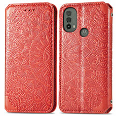 Coque Portefeuille Motif Fantaisie Livre Cuir Etui Clapet S01D pour Motorola Moto E20 Rouge