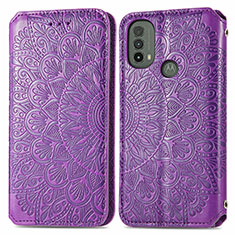 Coque Portefeuille Motif Fantaisie Livre Cuir Etui Clapet S01D pour Motorola Moto E20 Violet