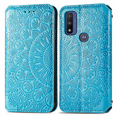 Coque Portefeuille Motif Fantaisie Livre Cuir Etui Clapet S01D pour Motorola Moto G Pure Bleu