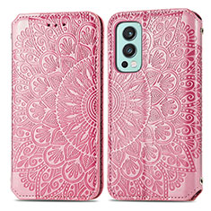 Coque Portefeuille Motif Fantaisie Livre Cuir Etui Clapet S01D pour OnePlus Nord 2 5G Or Rose