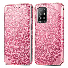 Coque Portefeuille Motif Fantaisie Livre Cuir Etui Clapet S01D pour Oppo A95 5G Or Rose