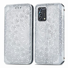 Coque Portefeuille Motif Fantaisie Livre Cuir Etui Clapet S01D pour Oppo F19 Argent