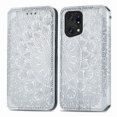 Coque Portefeuille Motif Fantaisie Livre Cuir Etui Clapet S01D pour Oppo Find X5 Pro 5G Argent