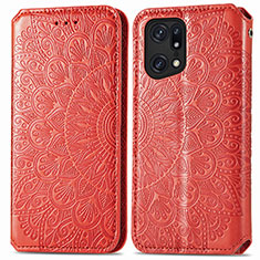 Coque Portefeuille Motif Fantaisie Livre Cuir Etui Clapet S01D pour Oppo Find X5 Pro 5G Rouge