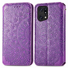 Coque Portefeuille Motif Fantaisie Livre Cuir Etui Clapet S01D pour Oppo Find X5 Pro 5G Violet