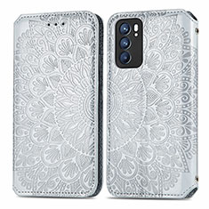 Coque Portefeuille Motif Fantaisie Livre Cuir Etui Clapet S01D pour Oppo Reno6 5G Argent