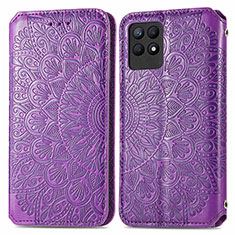 Coque Portefeuille Motif Fantaisie Livre Cuir Etui Clapet S01D pour Realme 8i Violet