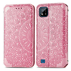 Coque Portefeuille Motif Fantaisie Livre Cuir Etui Clapet S01D pour Realme C20 Or Rose