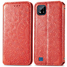 Coque Portefeuille Motif Fantaisie Livre Cuir Etui Clapet S01D pour Realme C20A Rouge