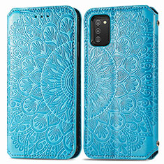 Coque Portefeuille Motif Fantaisie Livre Cuir Etui Clapet S01D pour Samsung Galaxy A03s Bleu