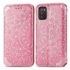 Coque Portefeuille Motif Fantaisie Livre Cuir Etui Clapet S01D pour Samsung Galaxy A03s Or Rose