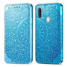 Coque Portefeuille Motif Fantaisie Livre Cuir Etui Clapet S01D pour Samsung Galaxy A11 Bleu