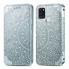 Coque Portefeuille Motif Fantaisie Livre Cuir Etui Clapet S01D pour Samsung Galaxy A21s Argent