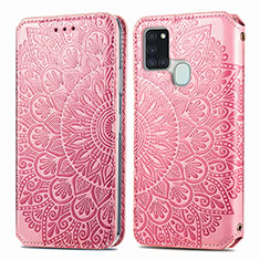 Coque Portefeuille Motif Fantaisie Livre Cuir Etui Clapet S01D pour Samsung Galaxy A21s Or Rose