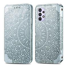 Coque Portefeuille Motif Fantaisie Livre Cuir Etui Clapet S01D pour Samsung Galaxy A32 4G Argent