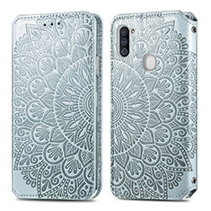 Coque Portefeuille Motif Fantaisie Livre Cuir Etui Clapet S01D pour Samsung Galaxy M11 Argent