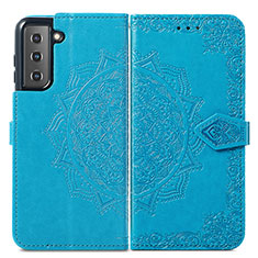 Coque Portefeuille Motif Fantaisie Livre Cuir Etui Clapet S01D pour Samsung Galaxy S21 FE 5G Bleu