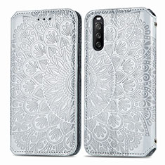 Coque Portefeuille Motif Fantaisie Livre Cuir Etui Clapet S01D pour Sony Xperia 10 III Argent