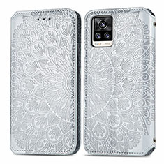 Coque Portefeuille Motif Fantaisie Livre Cuir Etui Clapet S01D pour Vivo V20 (2021) Argent