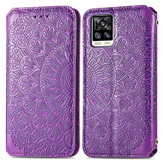 Coque Portefeuille Motif Fantaisie Livre Cuir Etui Clapet S01D pour Vivo V20 (2021) Violet