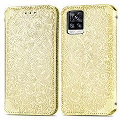 Coque Portefeuille Motif Fantaisie Livre Cuir Etui Clapet S01D pour Vivo V20 Or