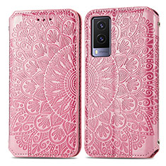 Coque Portefeuille Motif Fantaisie Livre Cuir Etui Clapet S01D pour Vivo V21e 5G Or Rose