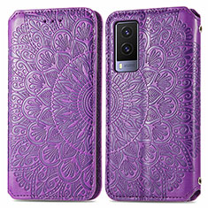 Coque Portefeuille Motif Fantaisie Livre Cuir Etui Clapet S01D pour Vivo V21e 5G Violet