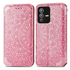 Coque Portefeuille Motif Fantaisie Livre Cuir Etui Clapet S01D pour Vivo V23 5G Or Rose