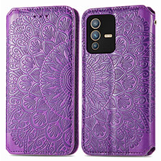 Coque Portefeuille Motif Fantaisie Livre Cuir Etui Clapet S01D pour Vivo V23 5G Violet