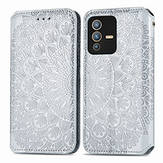 Coque Portefeuille Motif Fantaisie Livre Cuir Etui Clapet S01D pour Vivo V23 Pro 5G Argent