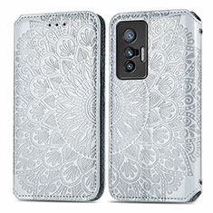 Coque Portefeuille Motif Fantaisie Livre Cuir Etui Clapet S01D pour Vivo X70t Argent