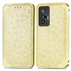 Coque Portefeuille Motif Fantaisie Livre Cuir Etui Clapet S01D pour Vivo X70t Or