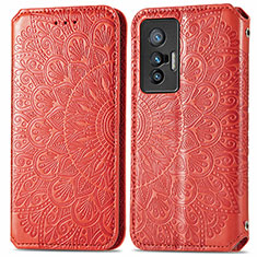 Coque Portefeuille Motif Fantaisie Livre Cuir Etui Clapet S01D pour Vivo X70t Rouge